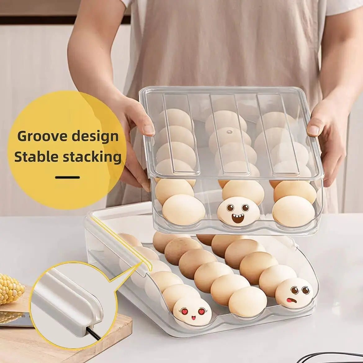 Egg Holder - Auto Rolling Egg Holder for Refrigerator Large Capacity Eggs Container Tray Fridge Organiser, Egg Dispenser Fridge Kitchen Storage & Organisation
