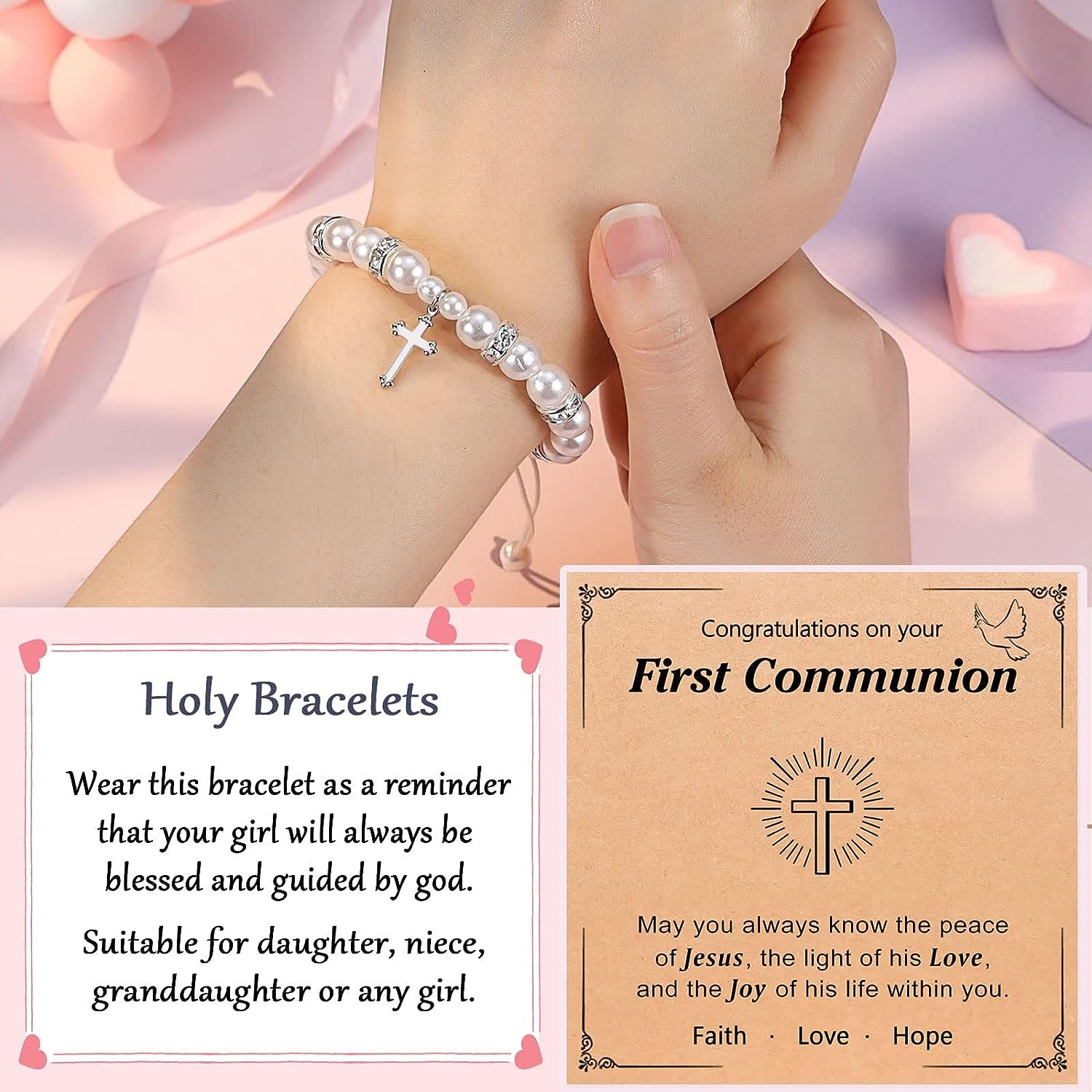 Baptism Gifts for Girl, First Communion Gifts Bracelets for Girls, Cross Bracelet