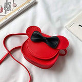 Little Girls Cute Crossbody Purse Bowknot Shoulder Bag Coin Purse with Cute Mouse Ear Headband (Red)