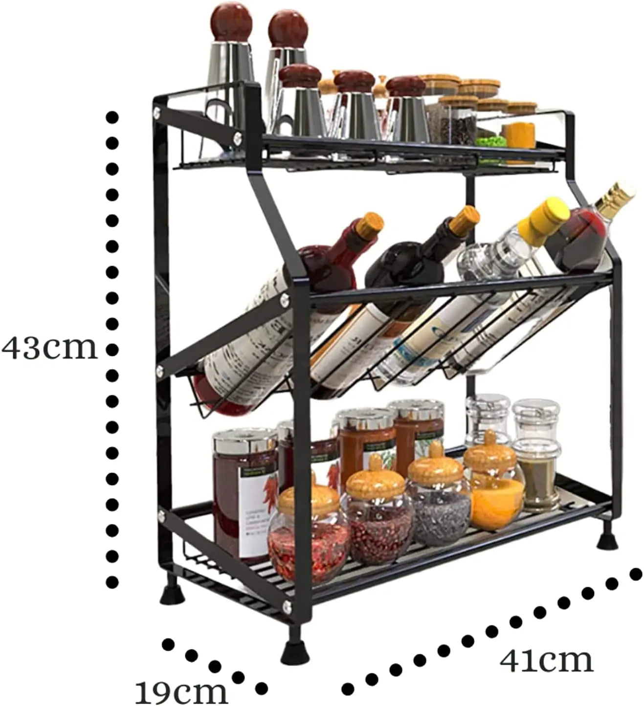 Countertop Shelf Organizer- Kitchen Storage and Organisation Rack for Spice Jar, Condiments, Olive Oil, Wine Bottle | Living, Study, Bathroom and Pantry Cabinet. (3 Tier)