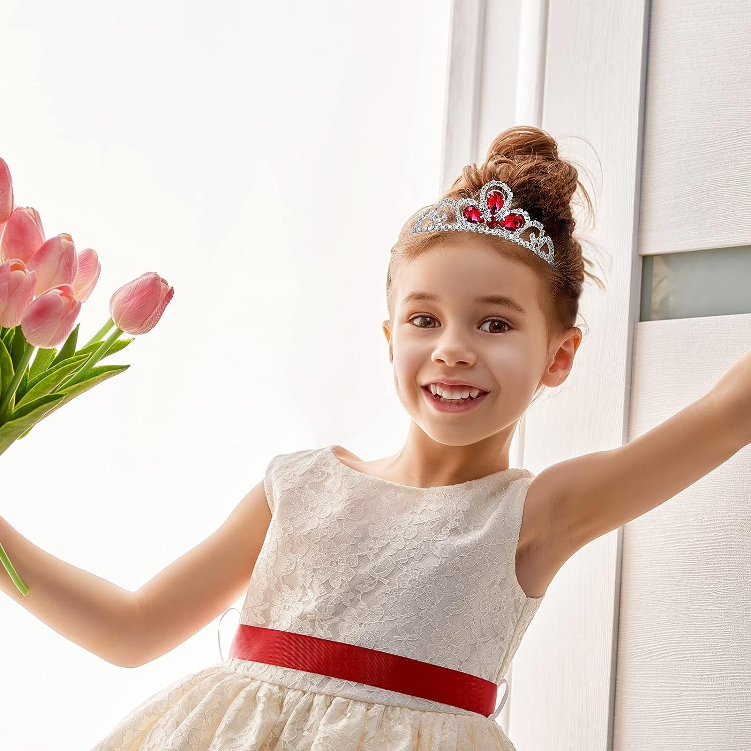 6 Pieces Girls Crown Tiara Rhinestone Crown Colorful Crystal Tiara Rhinestone Princess Crystal Headband Crown Headband for Little Girls Wedding Princess Birthday Crown Party