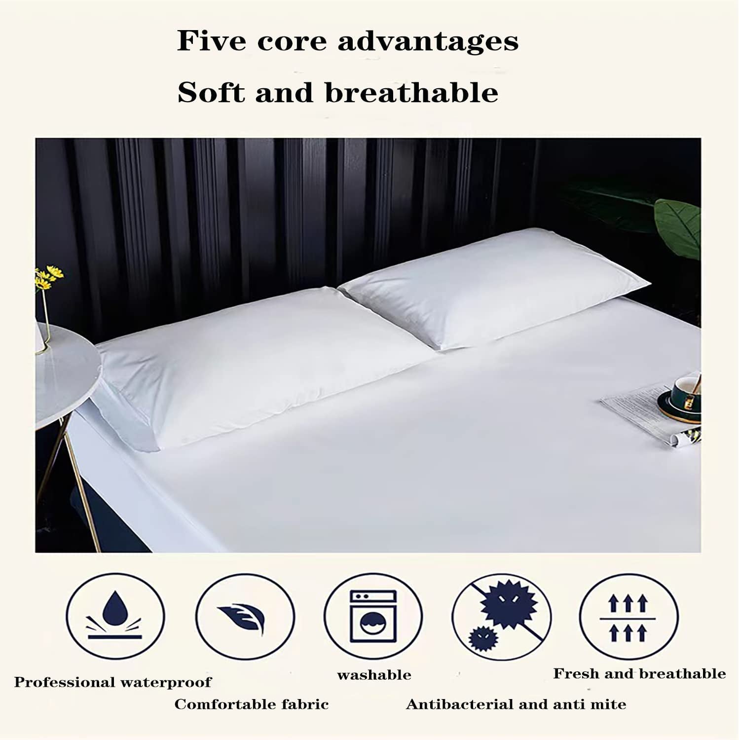 Waterproof Mattress Protector, King Size and Queen Size Mattress Cover with TPU Waterproof, Urine and Sweat Proof Fitted Bed Sheet Cover (Gray Queen)