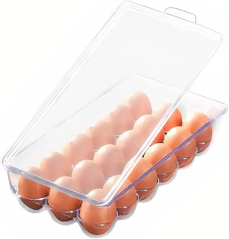 Egg Holder Tray Storage Fridge Container Box with Lid & Handles, Grid Egg Storage Containers for Refrigerator, Kitchen Utensil Gadgets and Accessories (18 Eggs)