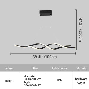 Modern Chandelier,Dimmable LED Pendant Light with Remote Control,Acrylic Wave Contemporary Chandeliers for Dining Rooms Dinner Table Kitchen Restaurant,3000K-6000K,28W,Black