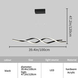 Modern Chandelier,Dimmable LED Pendant Light with Remote Control,Acrylic Wave Contemporary Chandeliers for Dining Rooms Dinner Table Kitchen Restaurant,3000K-6000K,28W,Black