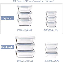 Load image into Gallery viewer, Glass Food Storage Containers with Lids Airtight, Glass Meal Prep Containers for Lunch Food Storage with Lids, 24 Pcs Glass Food Container Set-100% Leak Proof -BPA Free-Microwave, Oven, Freezer and Dishwasher Safe
