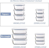 Glass Food Storage Containers with Lids Airtight, Glass Meal Prep Containers for Lunch Food Storage with Lids, 24 Pcs Glass Food Container Set-100% Leak Proof -BPA Free-Microwave, Oven, Freezer and Dishwasher Safe