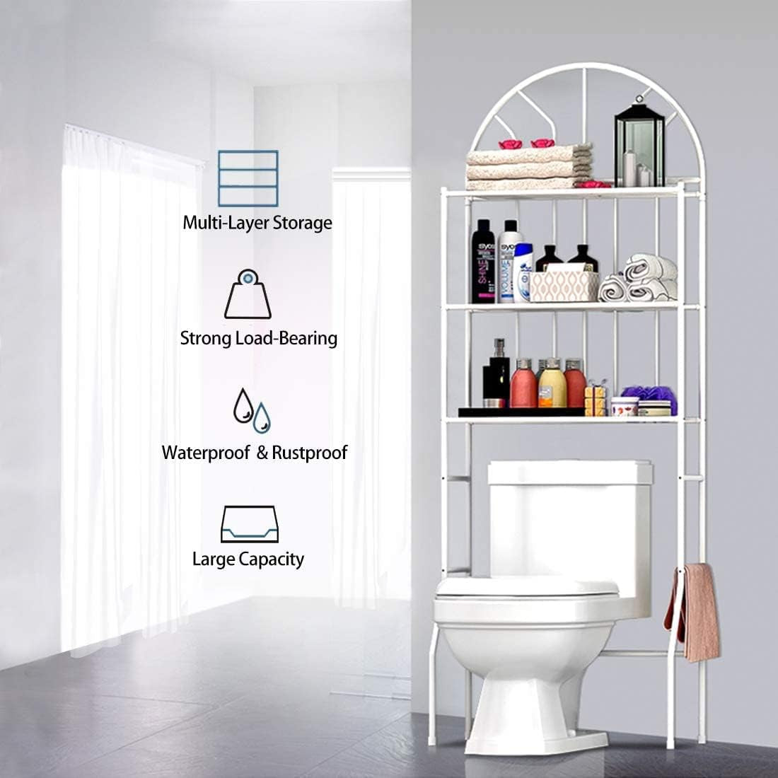 3-Tier over the Toilet Storage Rack, Metal Bathroom Organizer Bathroom Shelf Space Saver (White)