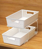 Simplehouseware 2 Tier Bathroom Organizer Tray Pull-Out Sliding Drawer/Under-Sink Storage, White