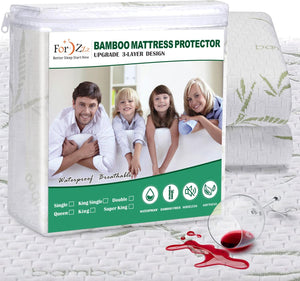 Super King Bamboo Mattress Protector Upgraded Design 3-Layer - Waterproof Fitted Sheet Mattress Cover Hypoallergenic Premium Quality Soft Pad Protects from Dust, Allergies