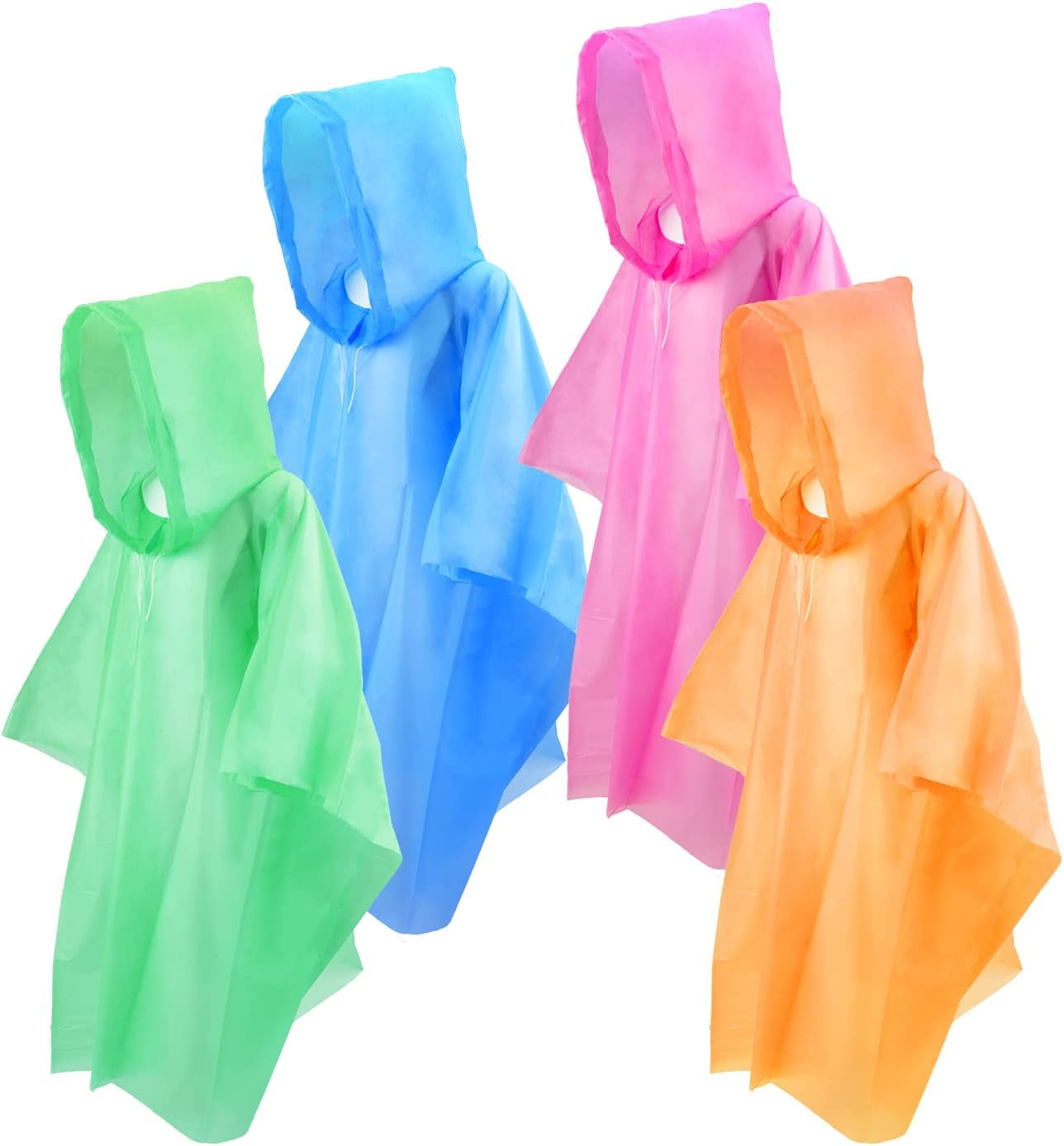 Rain Poncho for Kids, 4 PCS Waterproof Rain Hooded Poncho, Lightweight Reusable Foldable Long Clear Raincoat for Children