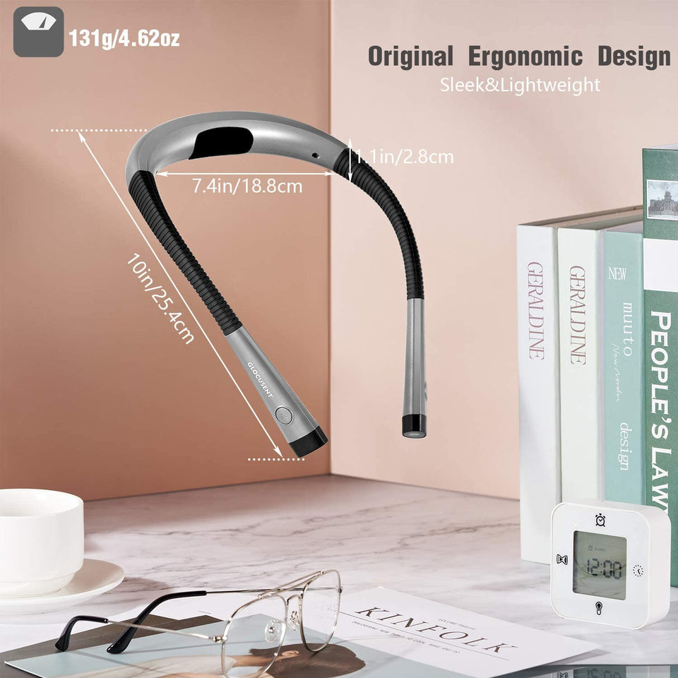 LED Neck Reading Light, Book Light for Reading in Bed, 3 Colors, 6 Brightness Levels, Bendable Arms, Rechargeable, Long Lasting, Perfect for Reading, Knitting, Camping, Repairing