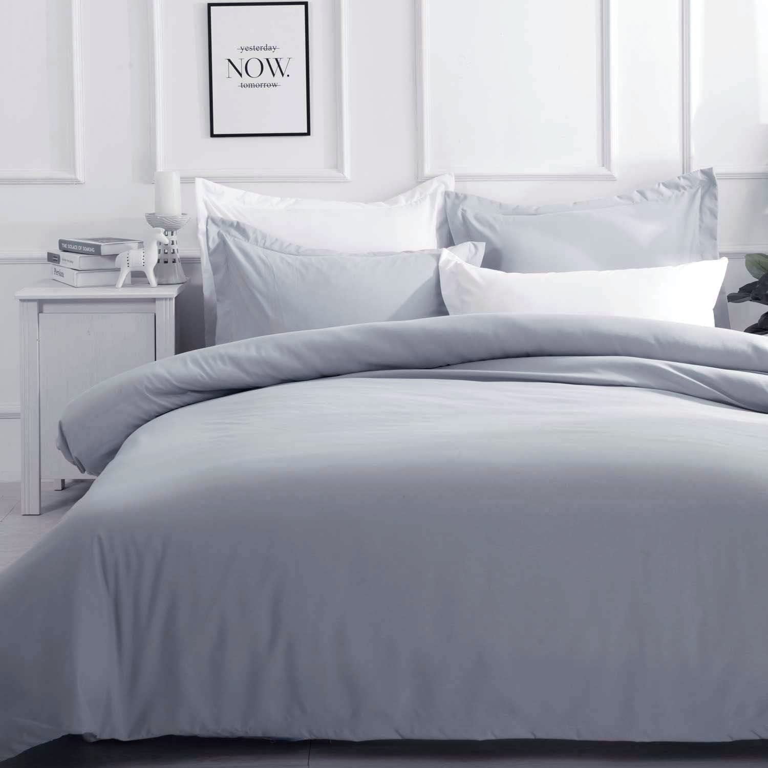 Pewter Grey Quilt Cover Set Solid Plain Doona Cover Set 2Pcs 1000TC Premium Soft Microfibre (Pewter Grey, King Single)