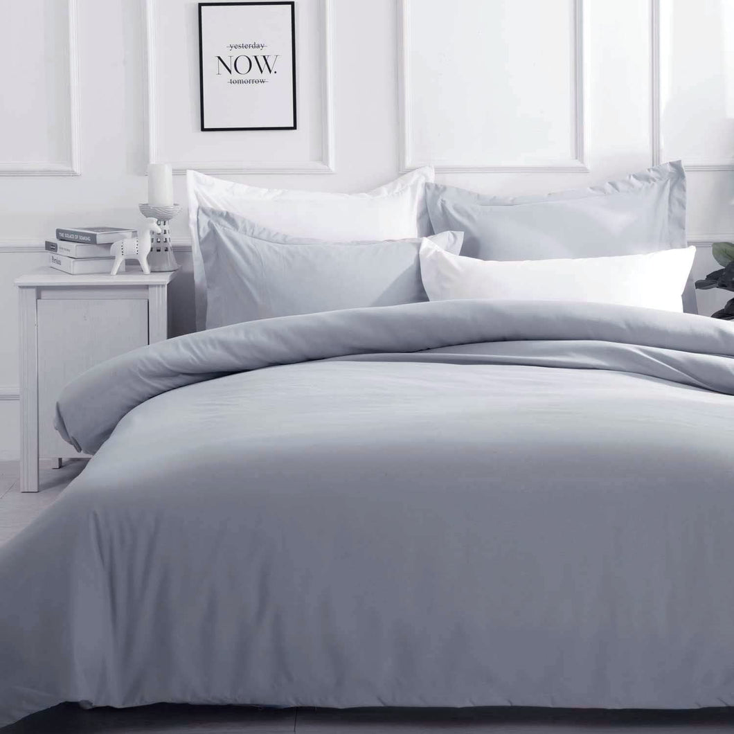 Pewter Grey Quilt Cover Set Solid Plain Doona Cover Set 2Pcs 1000TC Premium Soft Microfibre (Pewter Grey, King Single)