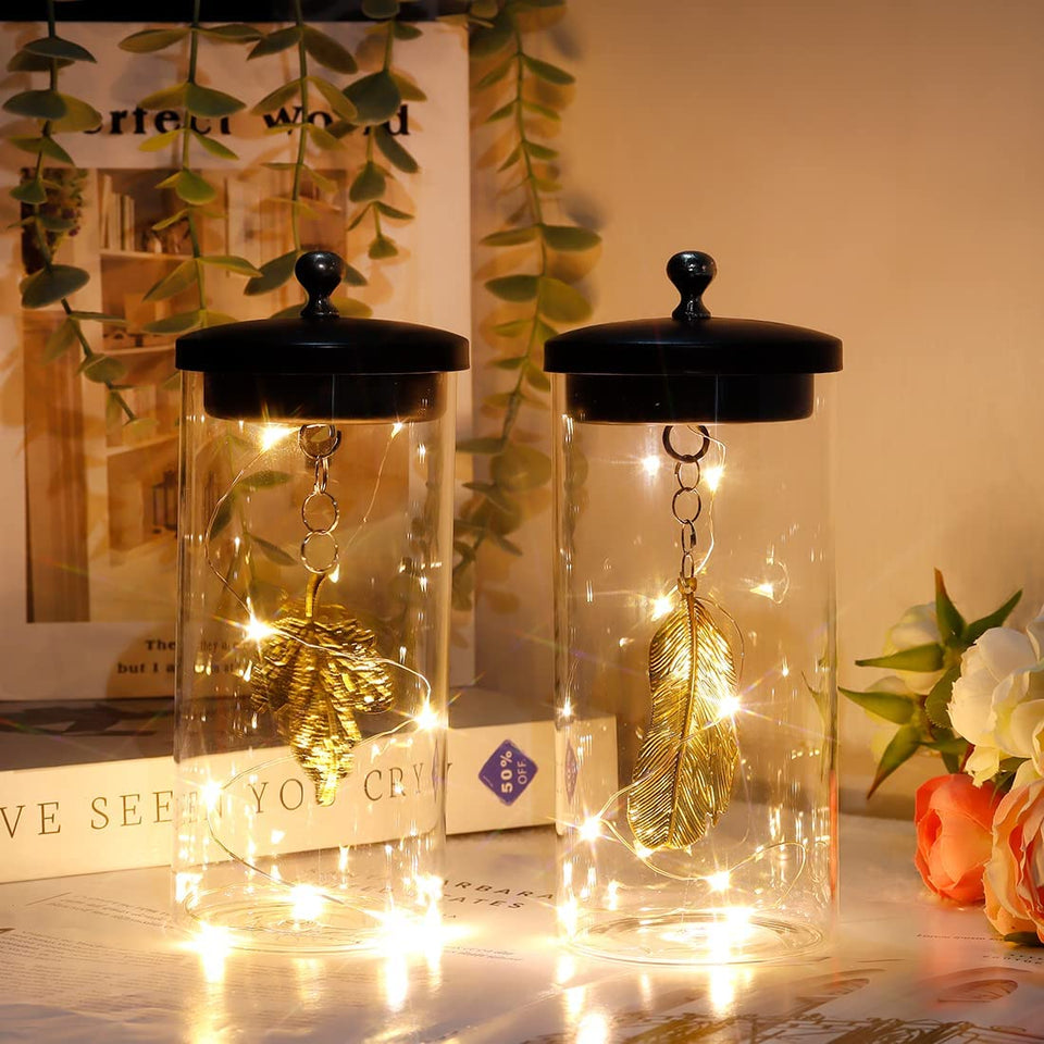 Set of 2 Leaf Decorative Lamp Battery Powered Lights 23Cm Tall Cordless Night Light with Fairy Lights for Living Room Bedroom Kitchen Wedding Xmas