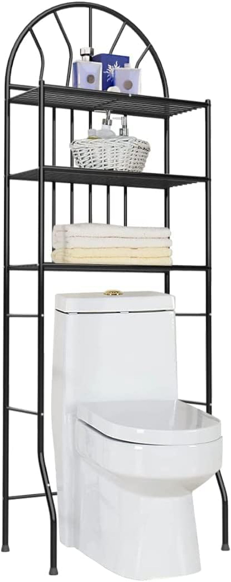 3-Tier over the Toilet Storage Rack, Metal Bathroom Organizer Bathroom Shelf Space Saver (Black)