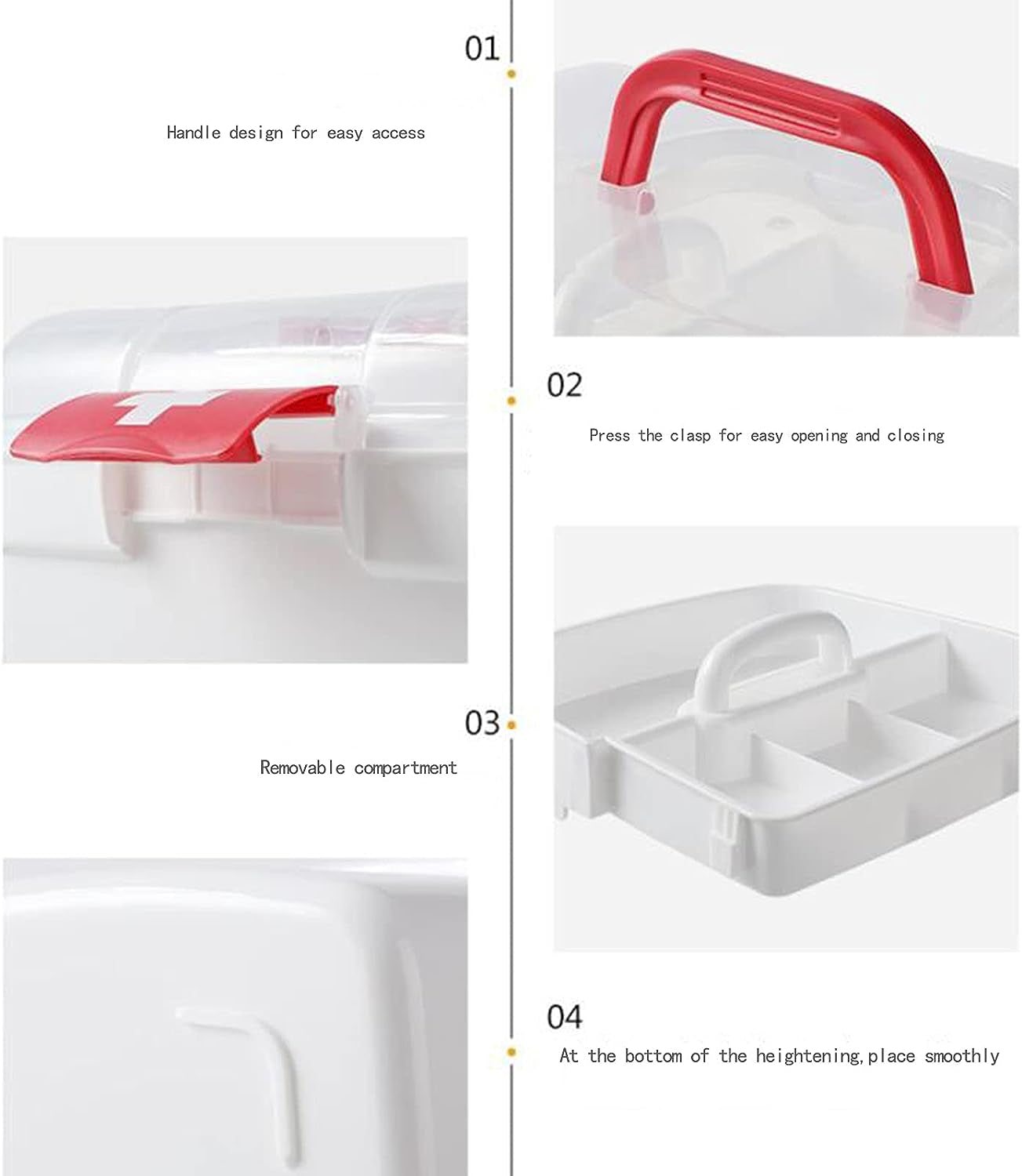 Multi-Purpose First Aid Kit, Storage Container Box with Detachable Tray, Medicine Lock Box for Safe Medication Storage,L