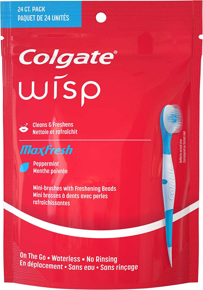 Max Fresh Wisp Disposable Mini Toothbrush, Peppermint - 24 Count (1 Pack)