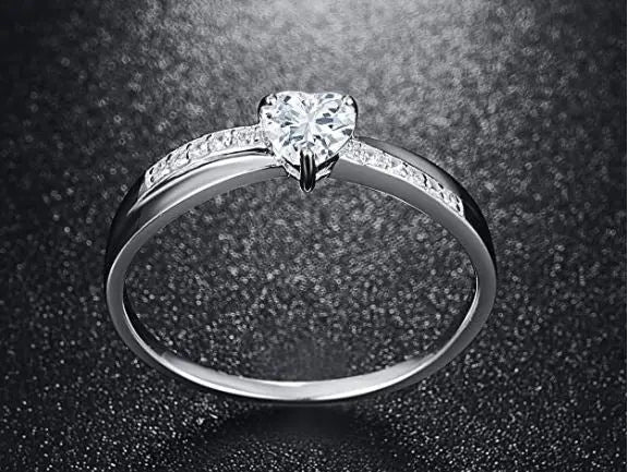 Women's Solid 925 Sterling Silver Heart Cut Cubic Zirconia Eternity Solitaire Engagement Ring pattanaustralia