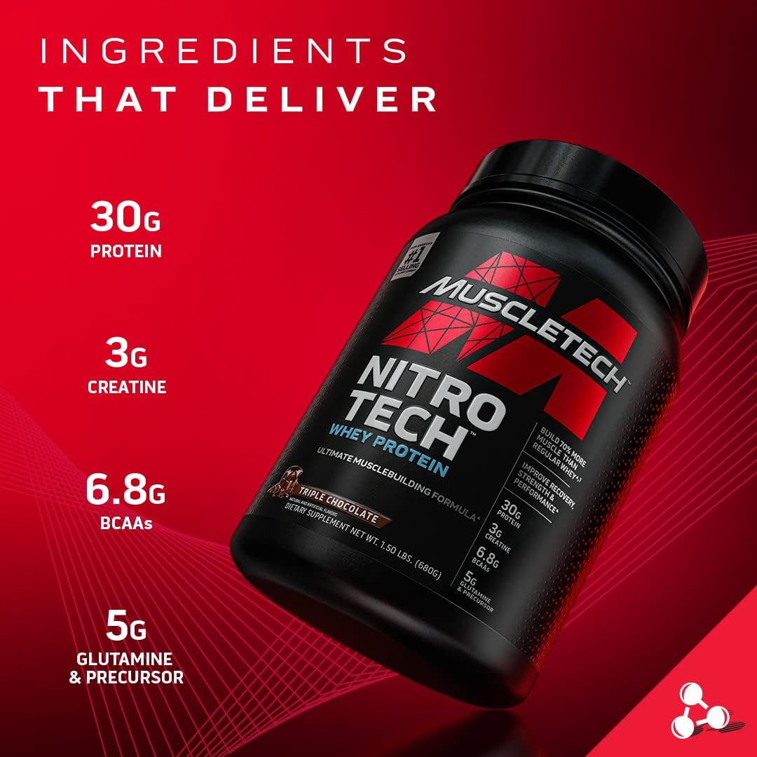 Whey Protein Powder,  Nitro-Tech Whey Protein Isolate + Peptides, Lean Protein Powder with Creatine, Sports Nutrition Protein Powder for Men & Women, Chocolate, 1.81Kg (40 Servings)