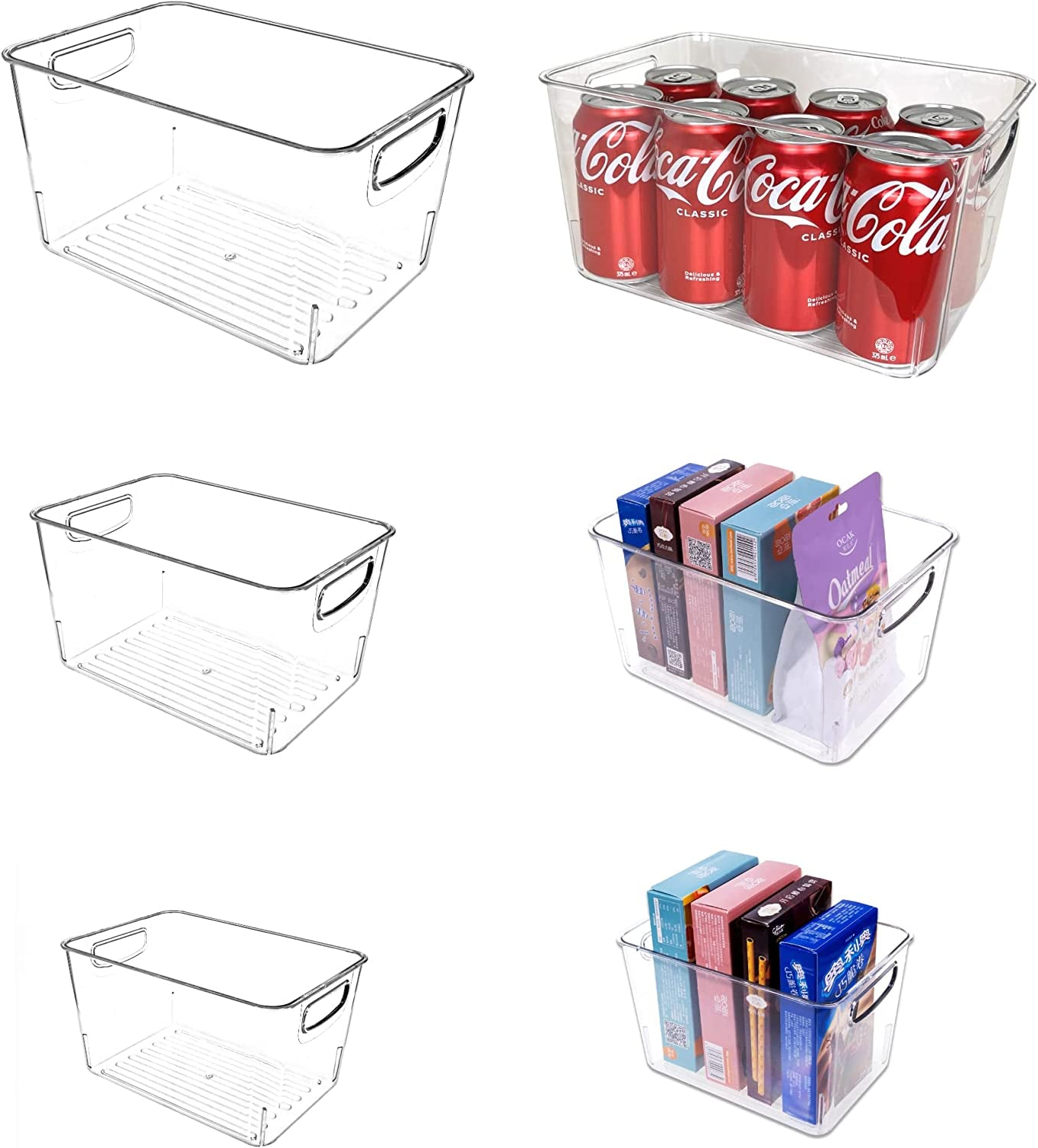 ™ Organiser Bins – 3 Piece Transparent Storage Bins Can Be Used as Fridge Organiser, Kitchen Cabinets Organiser, Pantry Organiser, Bathroom, or in Wardrobe Organiser