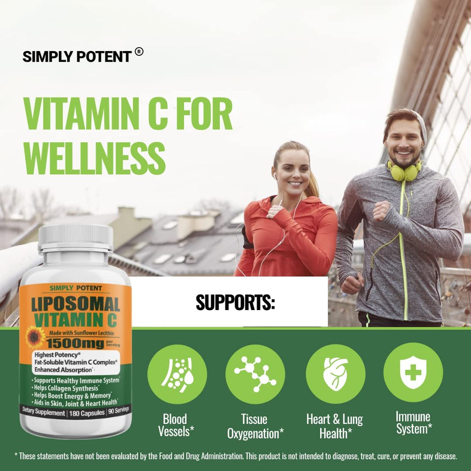 Liposomal Vitamin C 1500Mg, 180 Vit C Capsules, Stronger Supplement than Liposomal Vitamin C 1000Mg or Vitamin C 500Mg, High Dose Ascorbic Acid Vitamin C Antioxidant for Collagen Immune Support Heart