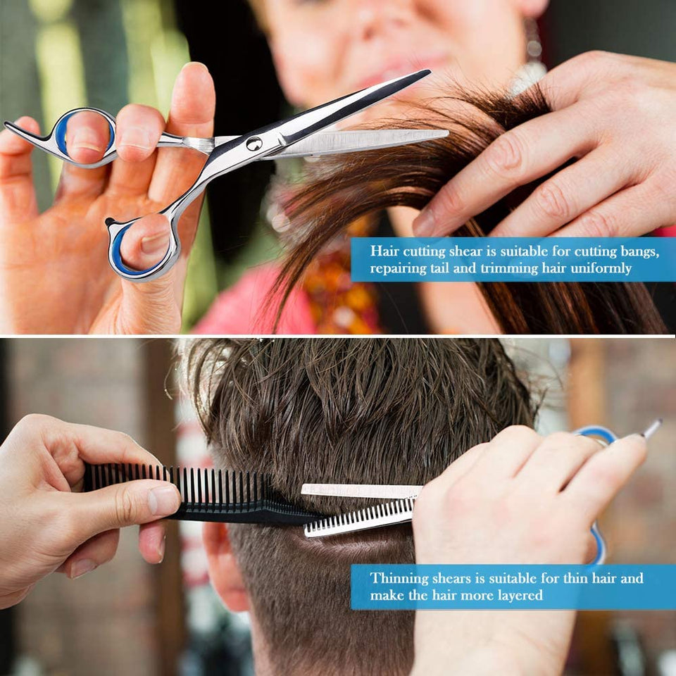 Professional Hair Cutting Scissors,  9 PCS Barber Thinning Scissors Hairdressing Shears Stainless Steel Hair Cutting Shears Set with Cape Clips Comb for Barber Salon and Home