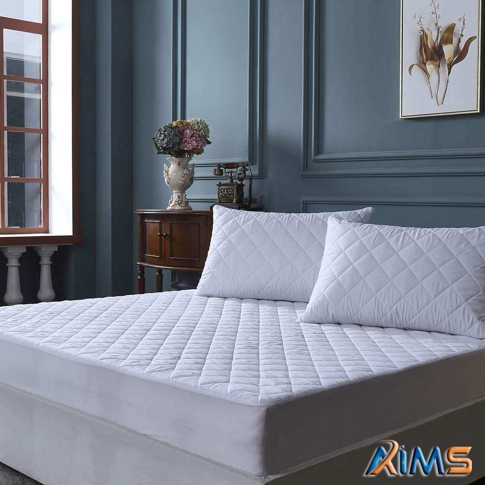 30Cm Deep 100% Waterproof & Moisture Quilted Mattress Protector DOUBLE Fitted Cover Microfiber Quilted Topper Fitted Sheet, anti Allergy and Breathable Elasticated Skirts