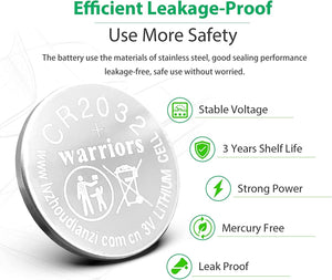 Warriors 2032 CR2032 Coin Button Cell 3V 3 Volt Lithium Batteries 5X Retail Pack Compliant with Coin Battery Safety Standards 2020