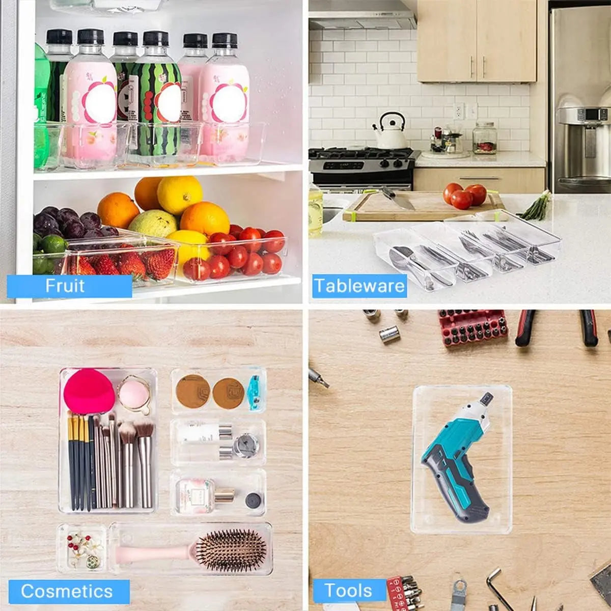 23 PCS Clear Plastic Drawer Organizers Set, 5 Different Size Bathroom and Vanity Drawer Organizer Trays, Storage Bins for Makeup, Jewelries, Kitchen Utensils and Office