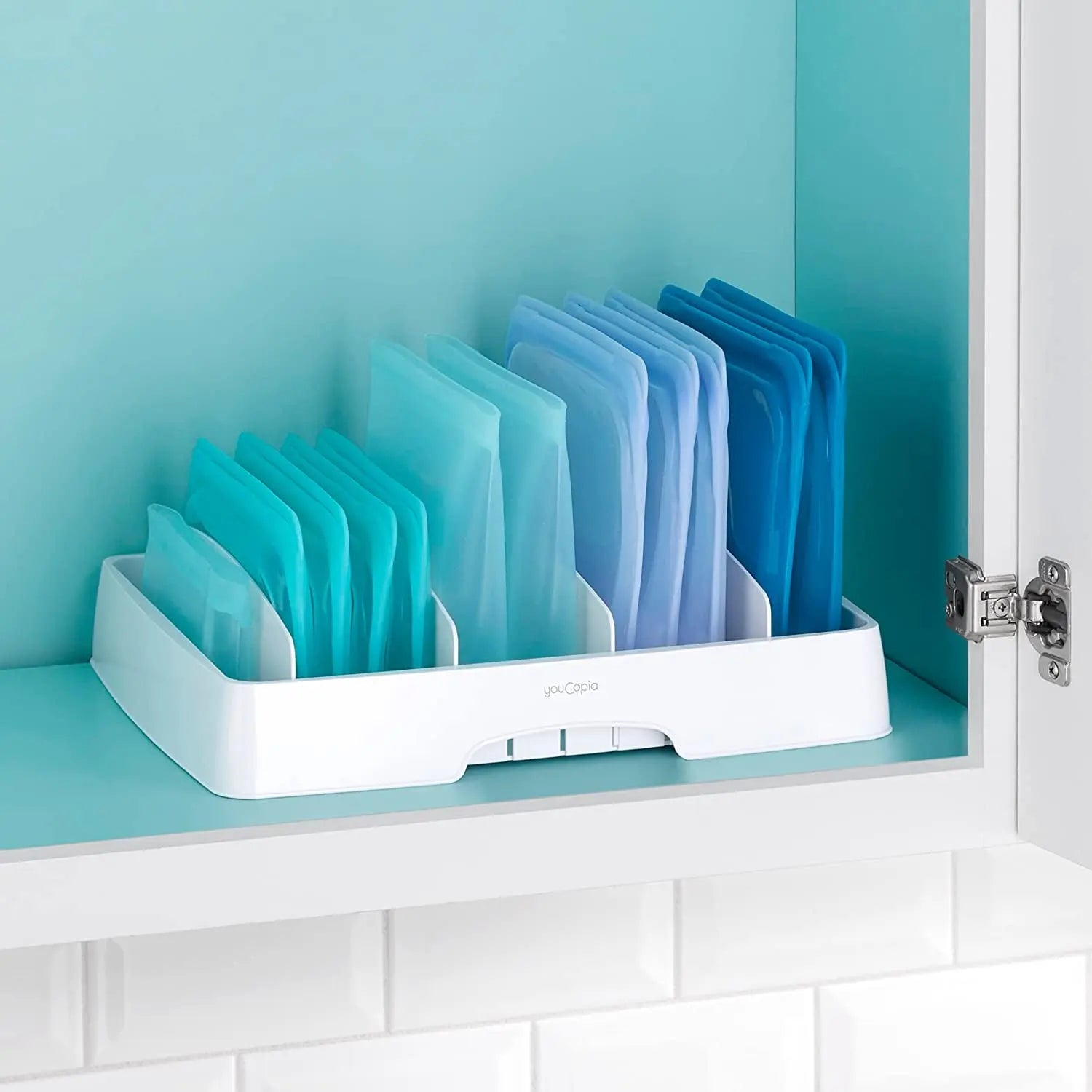 Storalid Food Container Lid Organizer, Large, Adjustable Plastic Lid Storage for Kitchen Cabinets, White