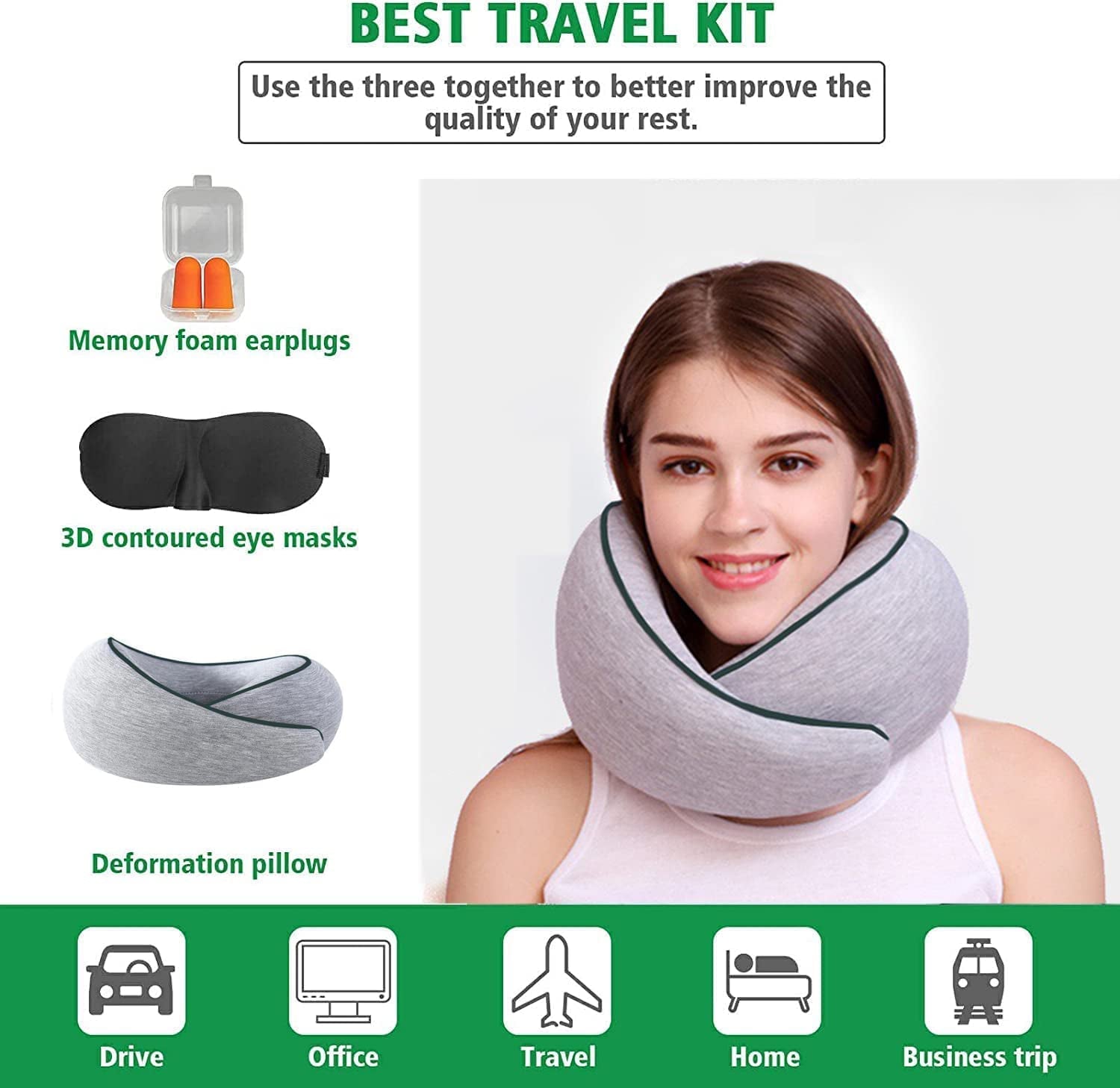 Neck Pillow for Travel - Memory Foam, Comfortable & Breathable Soft U Shaped Pillows Neck & Head Support Relieve Fatigue, Portable Pillows for Airplane, Cars, Office,Roll Pillow with Washable Cover
