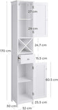 BBC69WT Bathroom Cabinet Tall Cabinet with 2 Slat Doors Storage Cabinet with Drawer Removable X-Shaped Shelf 32 X 30 X 170 Cm Scandinavian Style White