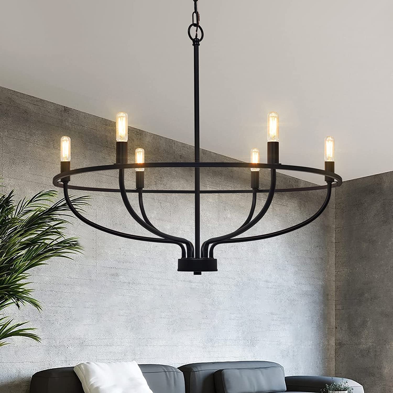 6-Light Black Chandelier Vintage Candle Farmhouse Iron Pendant Ceiling Light Fixture Wagon Wheel Chandelier over Table for Dining Room Living Room Kitchen D72.5Cmxh65Cm E14 Bulbs Included