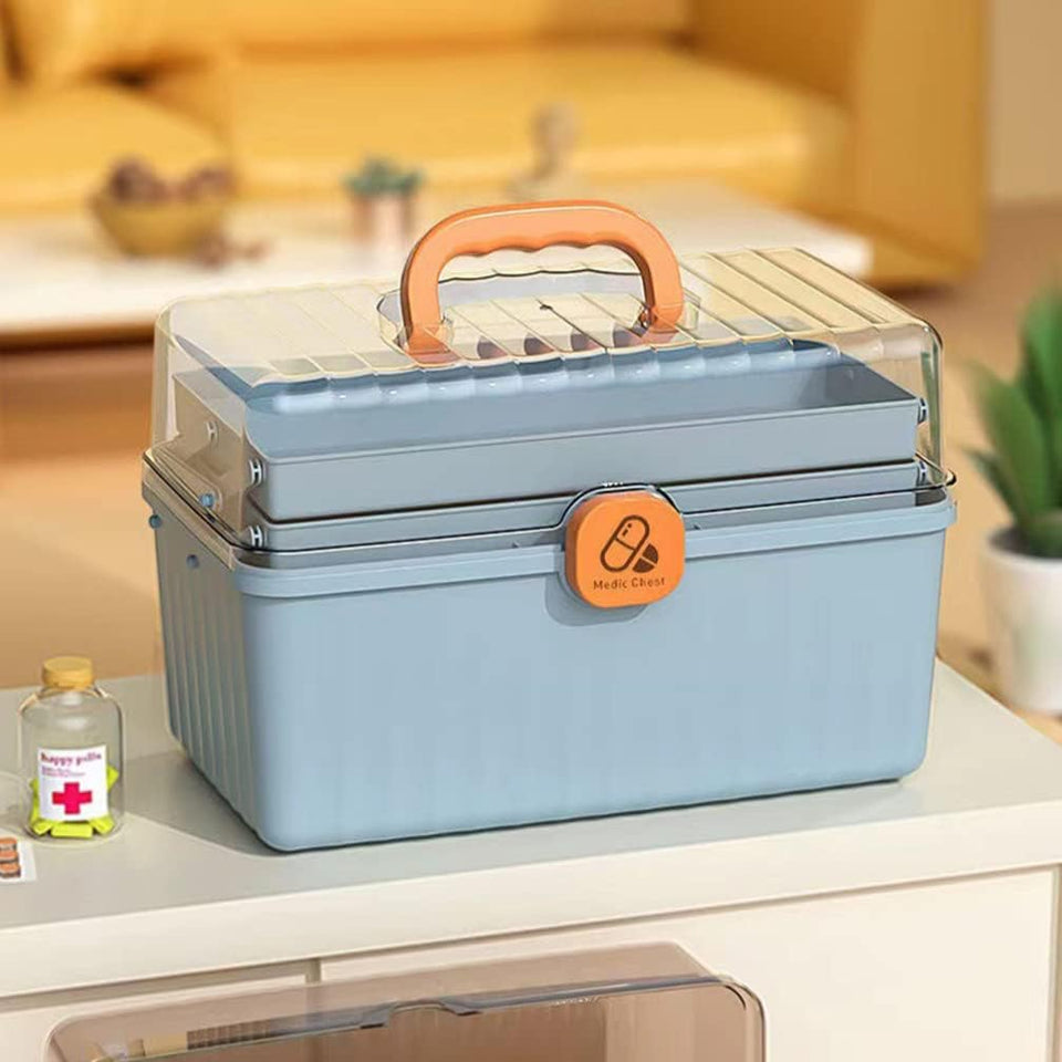 Portable First Aid Kit Medicine Box Organizer Storage Fold 3- Layer Large Medicine Cabinet Household Medicine Storage Box for Home School Clear Organizer Box