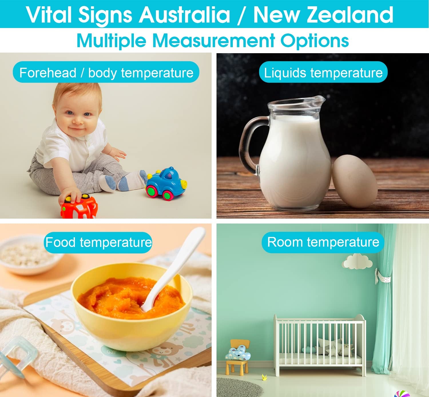 Digital Forehead/Body Temperature Non-Contact Baby Thermometer with Infrared Sensors, Also for Kids and Adults, Food/Drinks/Room Readings, Personal Fever Check Alarm, Silent Mode, LED Screen 3 Colours