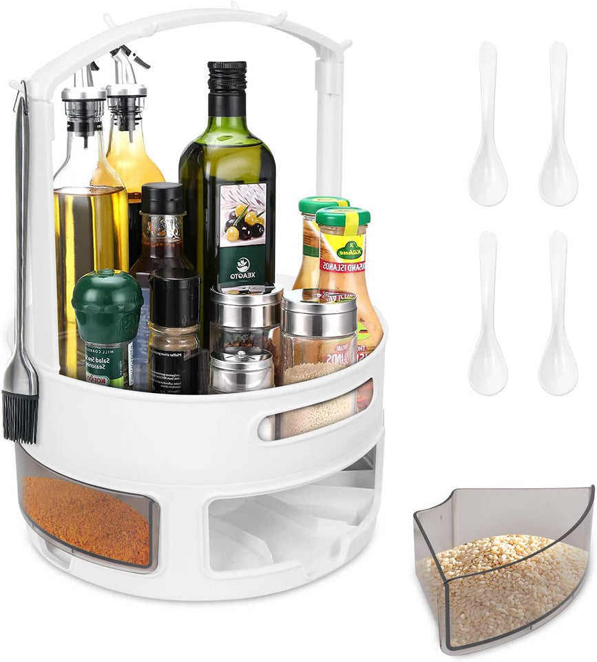 Lazy Susan Organizer, 9.4 Inch Turntable Cabinet Organizer Rotating Spice Rack Kitchen Storage Cosmetic Makeup Organizers for Cabinet Kitchen Pantry Refrigerator Countertop Organization-White