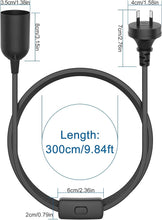 Load image into Gallery viewer, 2PCS E27 Cable Cord with Switch, 3M E27 Light Bulb Lamp Socket to AU AC Plug Power Cord, Extension Hanging Lantern Cord Cable, 1000W Max, for Kitchen Bedroom Plant Growth Light (Black)
