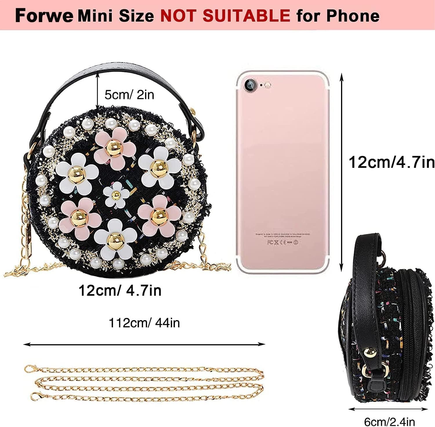 Little Girls Crossbody Purse with Pearl Flowers Mini Cute Princess Handbags Shoulder Bag for Girls Toddler Kids