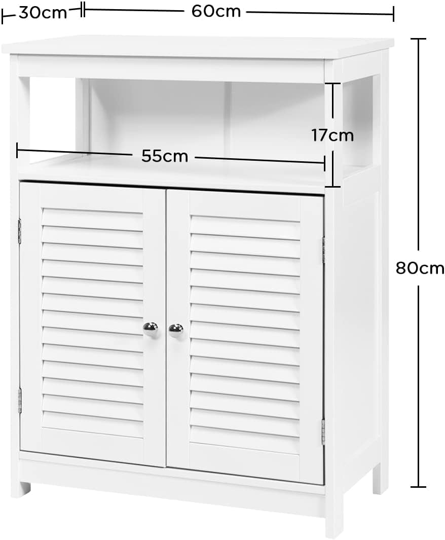 Bathroom Floor Cabinet, Wooden Storage Cabinet W/Double Shutter Door & Height Adjustable Shelf, Free Standing Kitchen Cupboard, Entryway Storage Cabinet, 60 X 30 X 80 Cm (White)