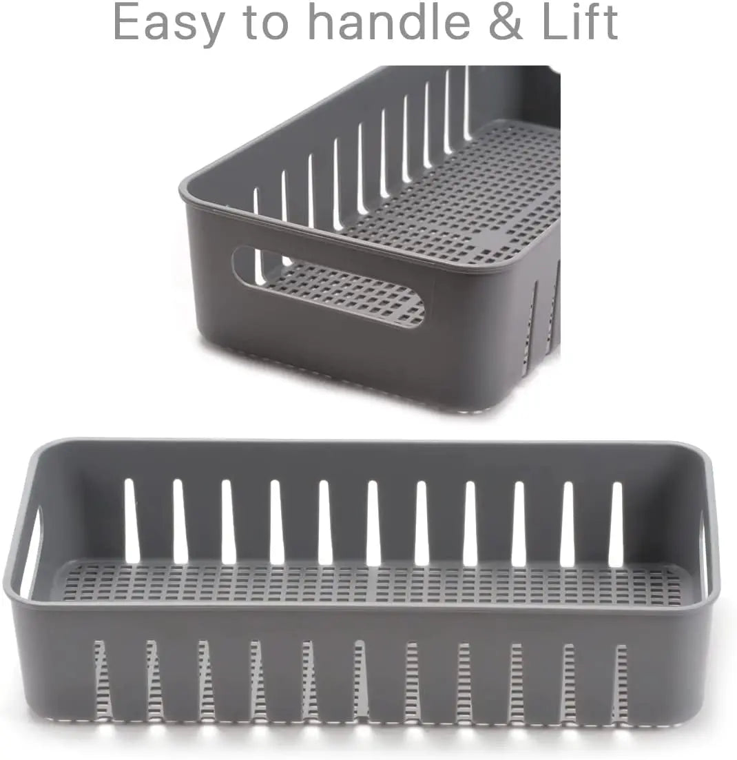 Set of 2 Kitchen Storage Box Stackable Container Organisation Bin with Snap Lid Removable Basket, Vegetable and Fruit Storage Container for Fridge Refrigerator