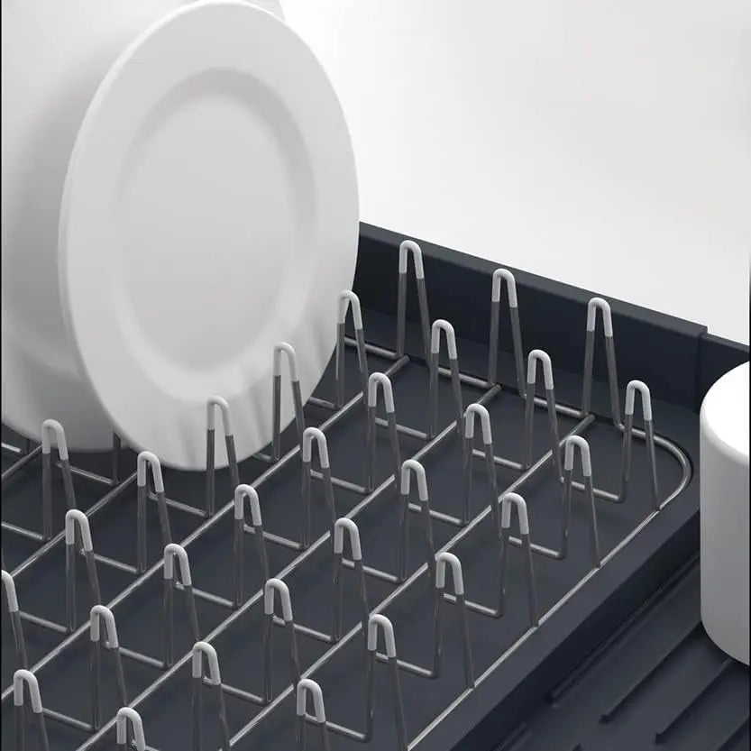 Extend Expandable Dish Drainer Rack with Removable Cutlery Holder Swivel Draining Spout – Grey