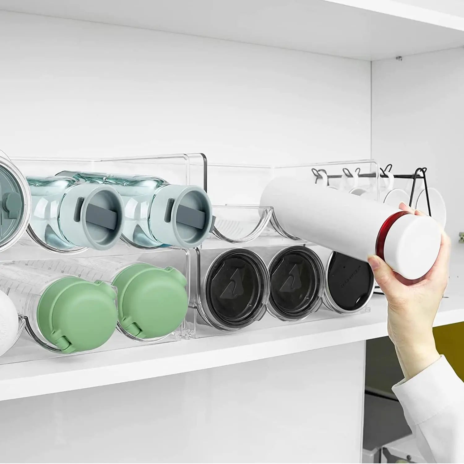 Plastic Water Bottle Organizer, 2 Pack Stackable Water Bottle Storage Rack Organizer for Kitchen Cabinets Countertop, Pantry, Fridge, Wine and Water Bottle Holder Hold 6 Bottles