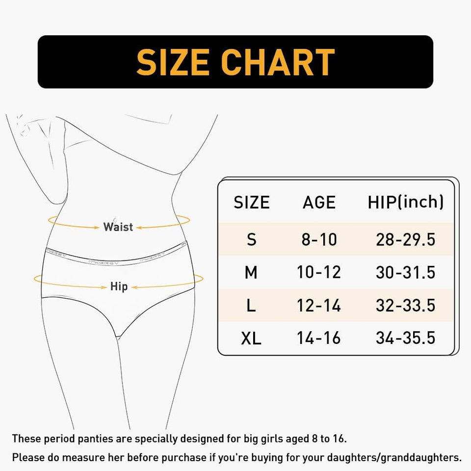 Teen Girls' Period Underwear for Age 8-16 Cotton Menstrual Panties 3-Pack