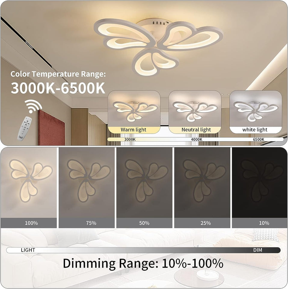 Modern LED Ceiling Light,Dimmable Acrylic Flush Mount Ceiling Lamp,3 Petals Metal Flower Shape Chandelier Lighting Fixture for Living Room Bedroom Kitchen Office Dining Room