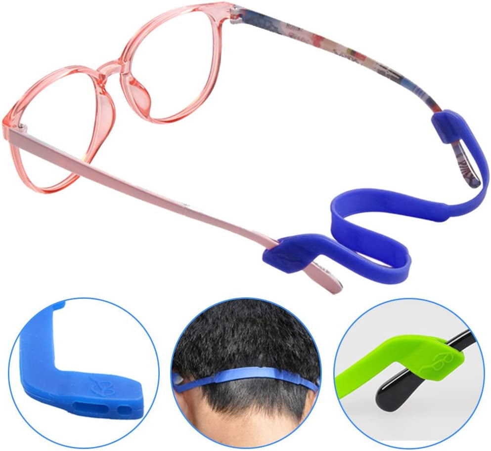 6 Pack Anti-Slip Silicone Glasses Straps with 6 Pairs Ear Grip Hooks, SENHA Soft Eyewear Retainer Eyeglasses Holder for Kids Adult Sports - Black, Red, Orange, Pink, Blue, Green