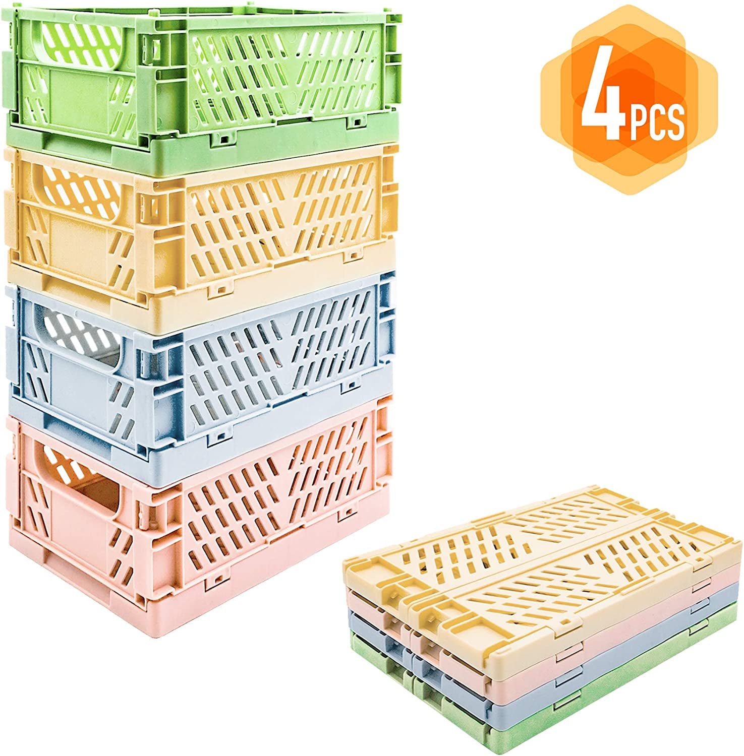 4-Pack Mini Baskets Plastic for Shelf Home Kitchen Storage Bin Organizer, Stacking Folding Storage Baskets for Classroom Bedroom Bathroom Office (5.9 X 3.8 X 2.2)