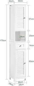 Tall Cabinet, Freestanding Cabinet, Bathroom Cabinet, 170X32X30 Cm, White, FRG236-W