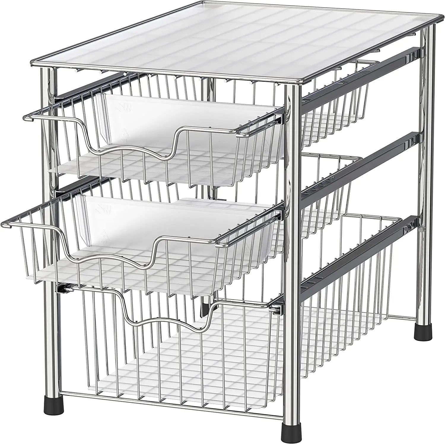 Simplehouseware Stackable 3 Tier Sliding Basket Organizer Drawer, Chrome