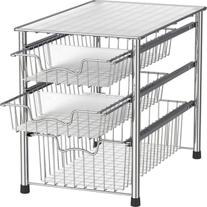 Simplehouseware Stackable 3 Tier Sliding Basket Organizer Drawer, Chrome